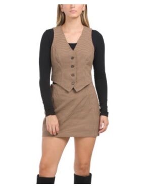 House of Harlow 1960 Brown Mini Vest Dress with Black Sleeves